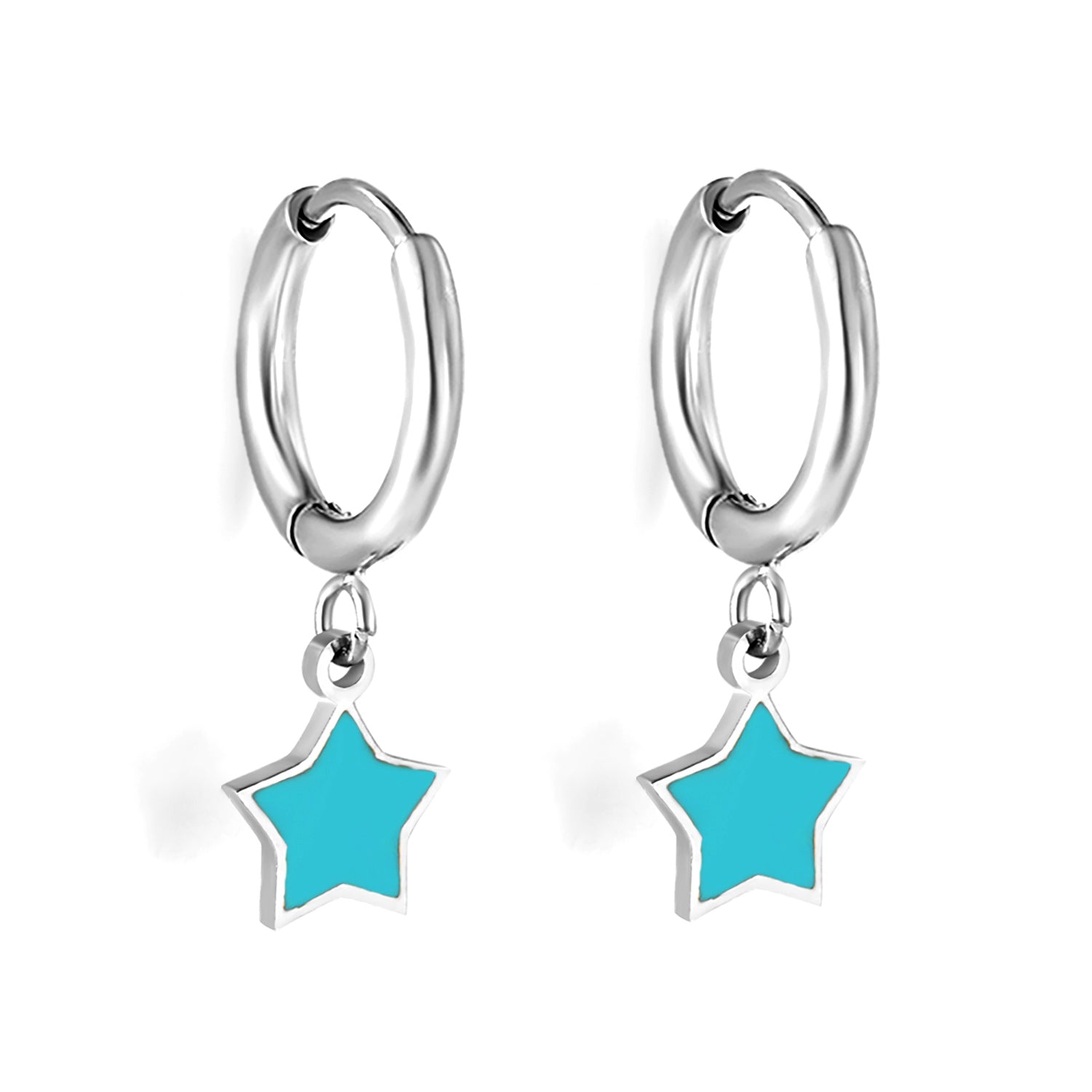 1.5x12.5mm Circle with Blue Star Earrings 8mm asonjewelry