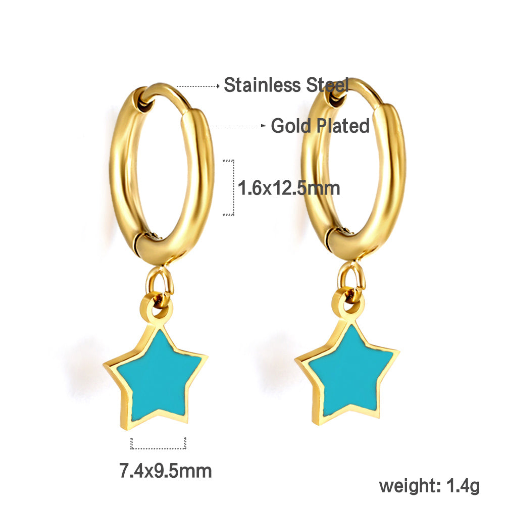 1.5x12.5mm circle with blue star earrings asonjewelry