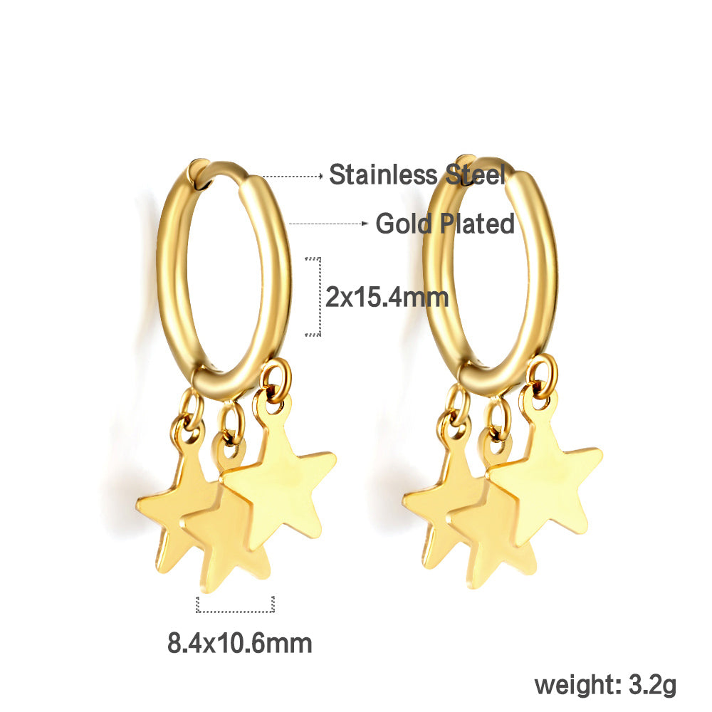 2x15mm circle with three star accessories earrings asonjewelry