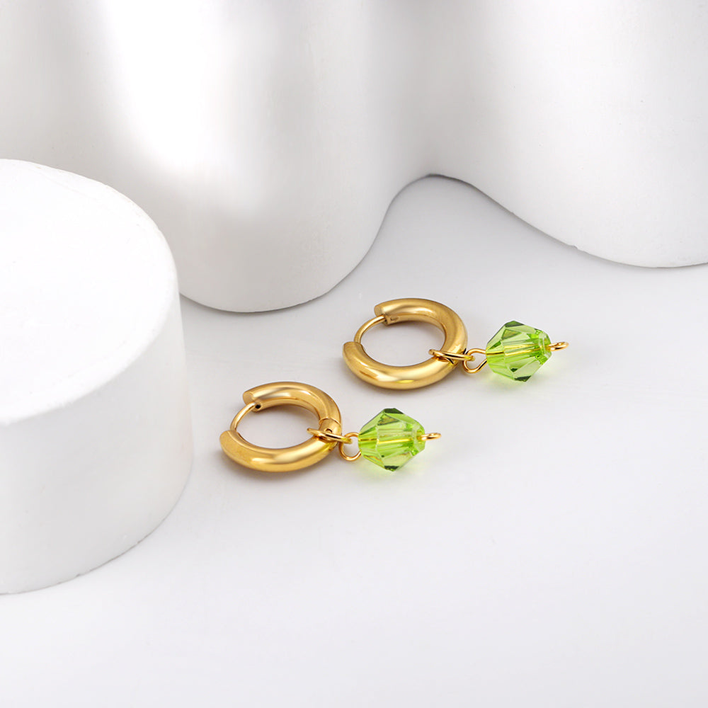 3x16mm circle with diamond-shaped green diamond earrings asonjewelry