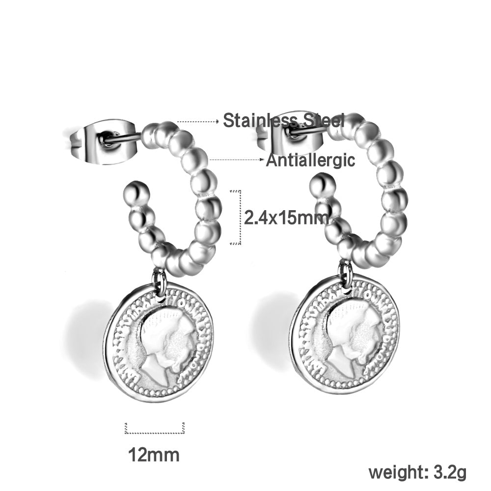 Half round steel beads with round cake man head earrings asonjewelry