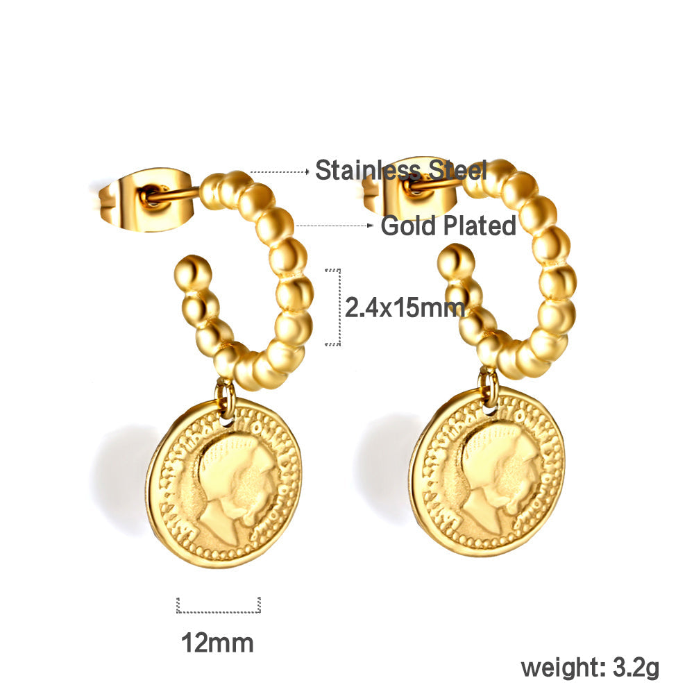 Half round steel beads with round cake man head earrings asonjewelry