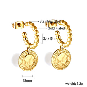 Half round steel beads with round cake man head earrings