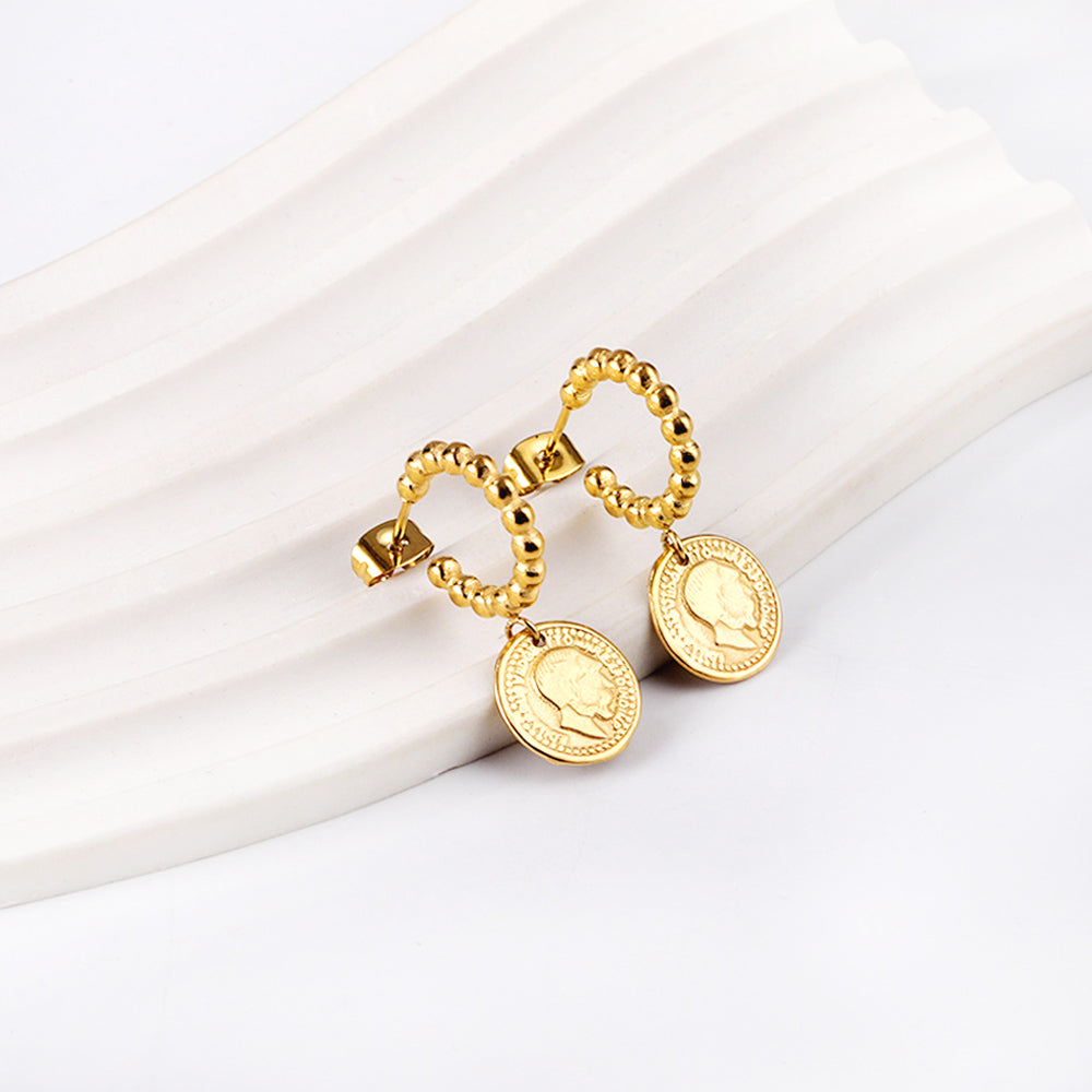 Half round steel beads with round cake man head earrings asonjewelry