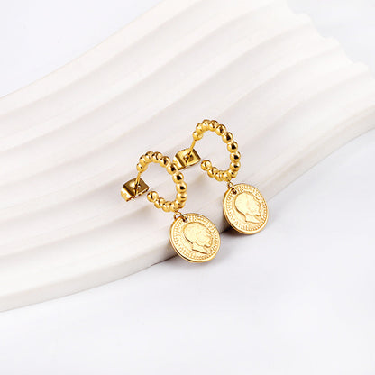 Half round steel beads with round cake man head earrings asonjewelry