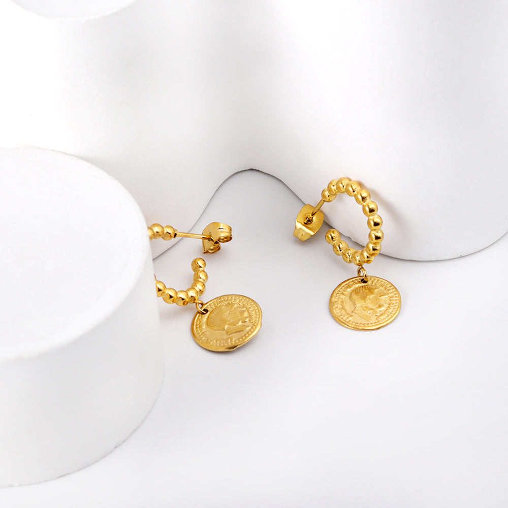 Half round steel beads with round cake man head earrings asonjewelry