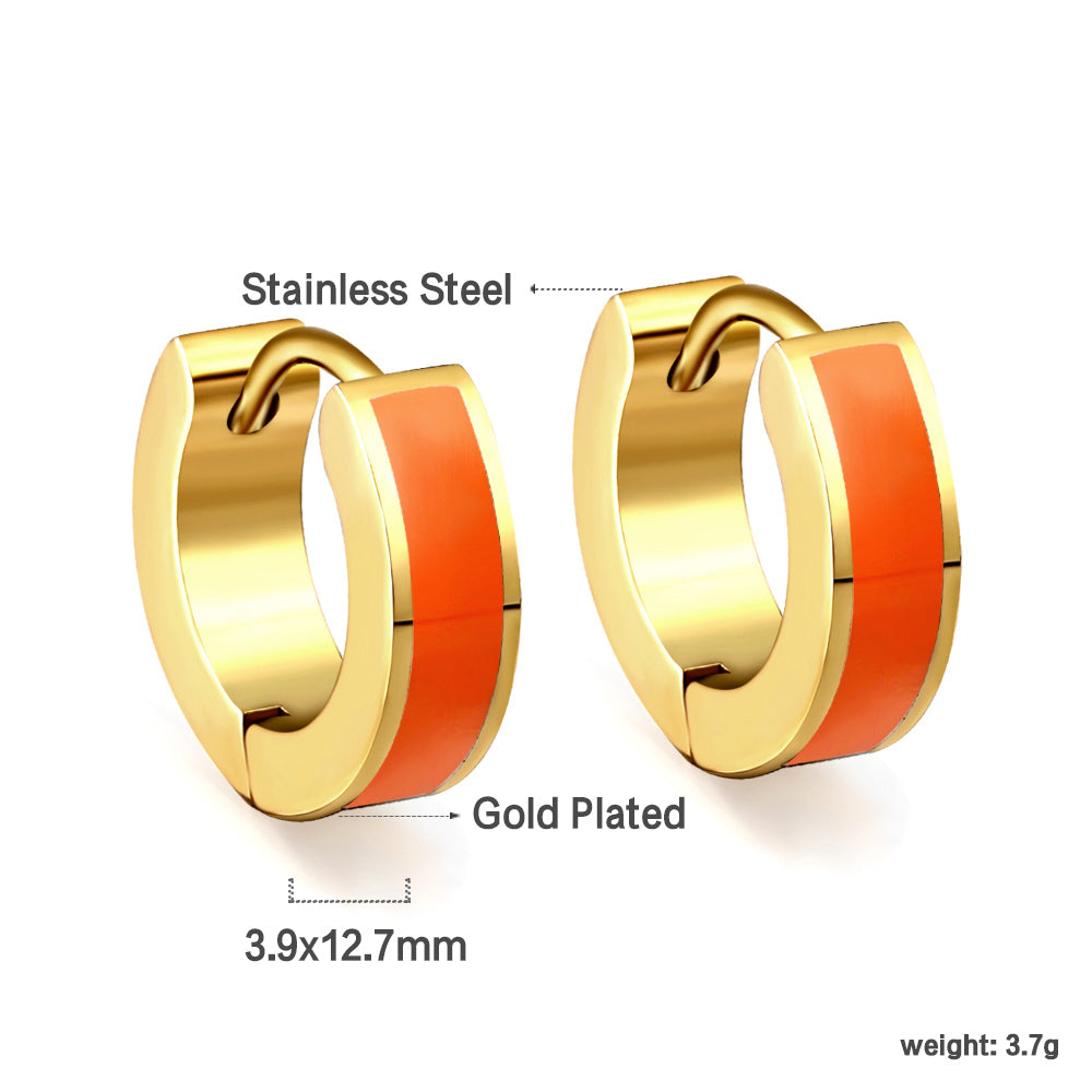 Gold Round earrings with white drip oil 4*13.5mm asonjewelry