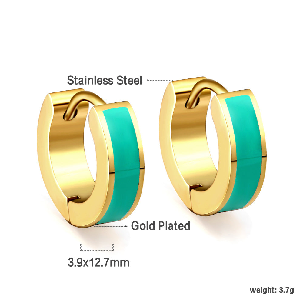 Gold Round earrings with white drip oil 4*13.5mm asonjewelry