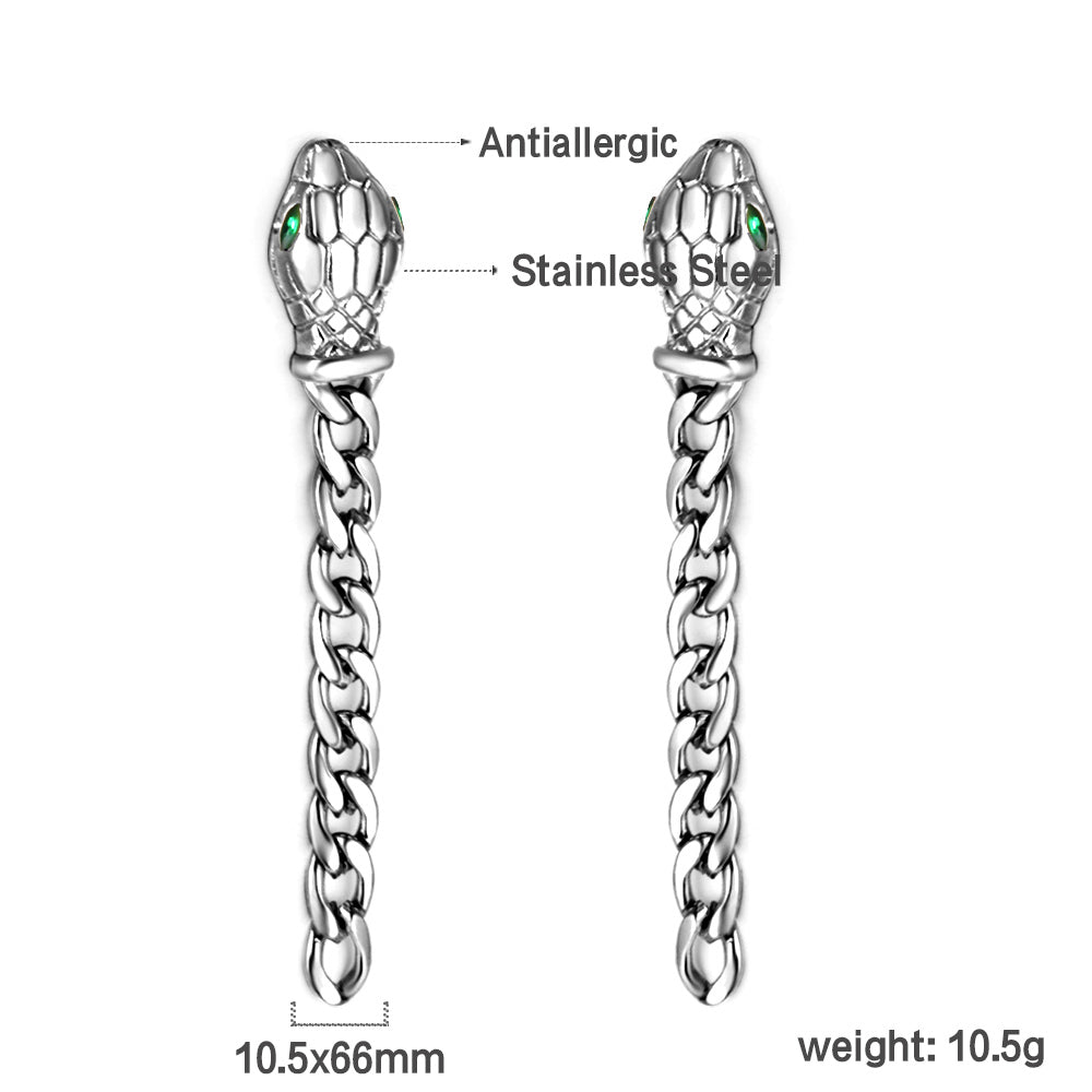 Snake head with matching chain with white diamond earrings asonjewelry