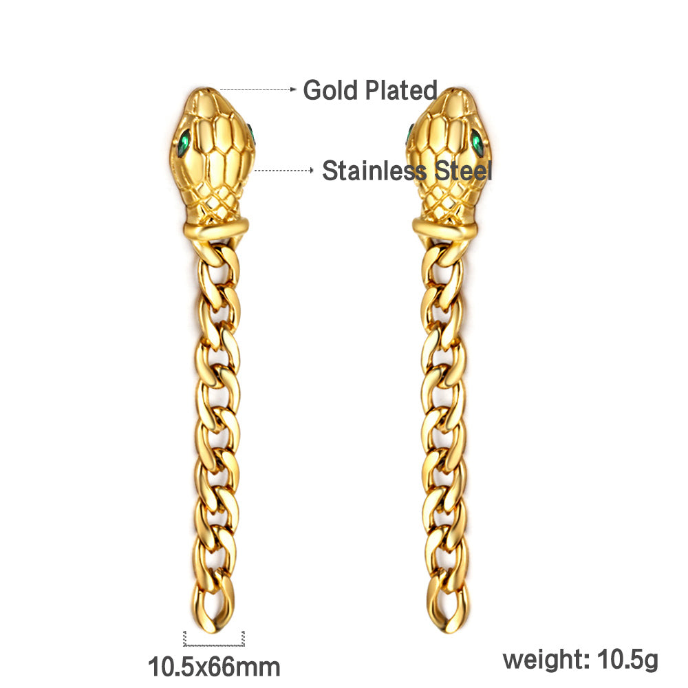 Snake head with matching chain with white diamond earrings asonjewelry