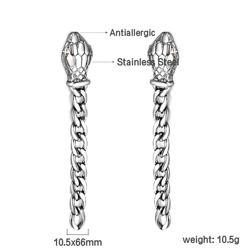 Snake head with matching chain with white diamond earrings asonjewelry