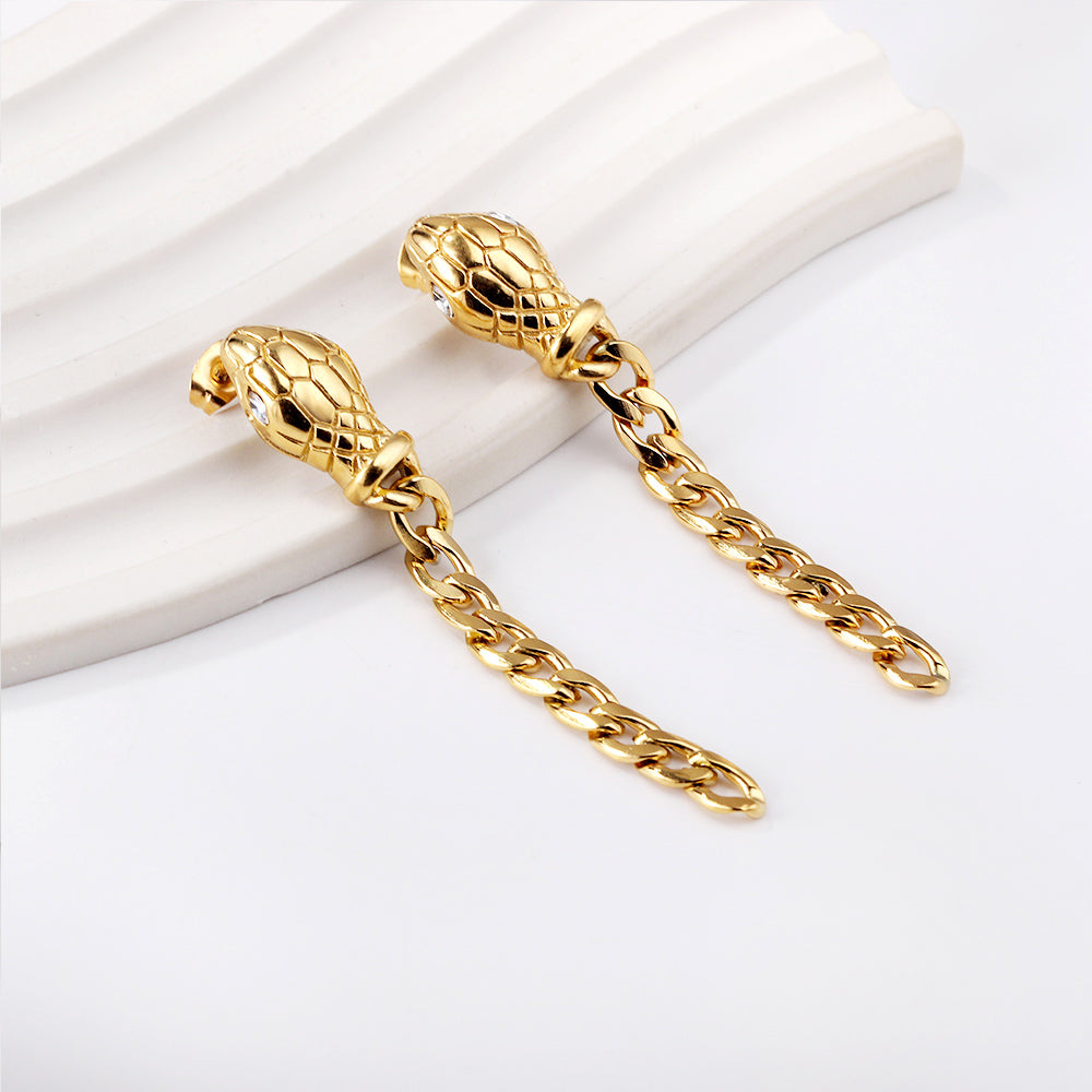 Snake head with matching chain with white diamond earrings asonjewelry