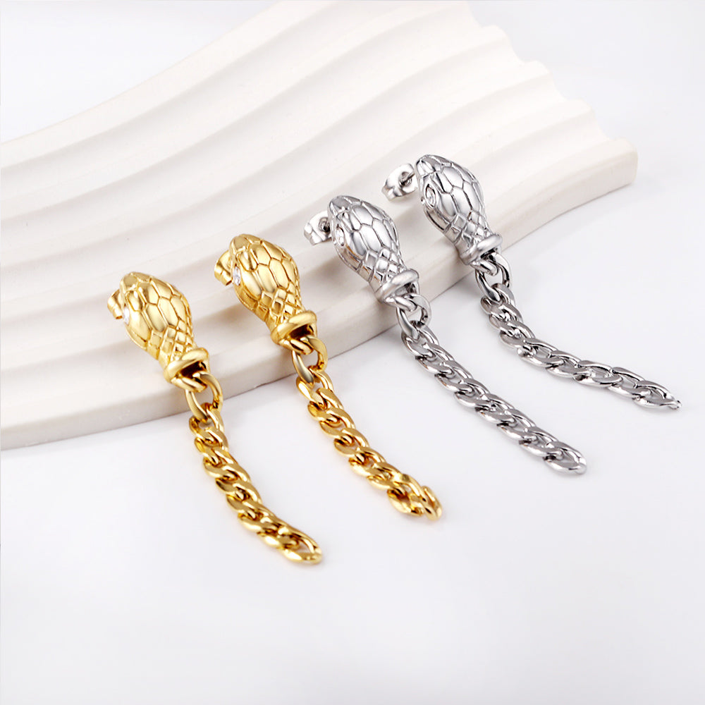 Snake head with matching chain with white diamond earrings asonjewelry