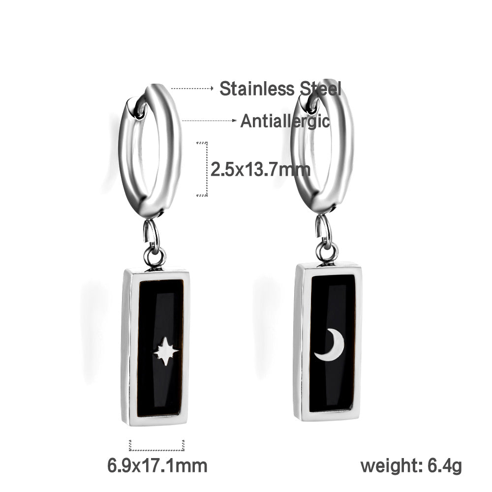 2.5x13.7mm circle with rectangular black zirconia left and right moon star earrings asonjewelry