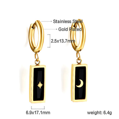 2.5x13.7mm circle with rectangular black zirconia left and right moon star earrings asonjewelry