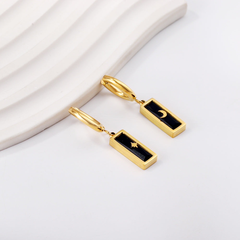 2.5x13.7mm circle with rectangular black zirconia left and right moon star earrings asonjewelry