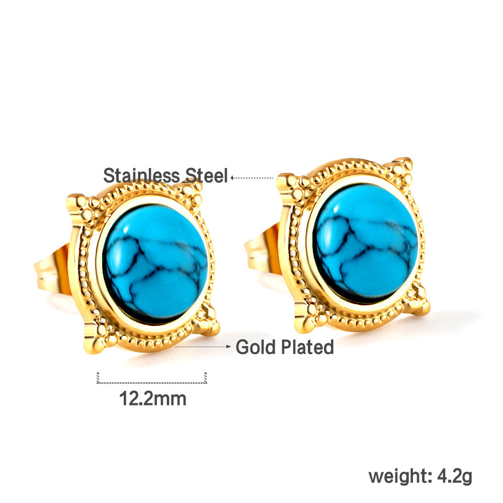 Round with blue turquoise earrings asonjewelry