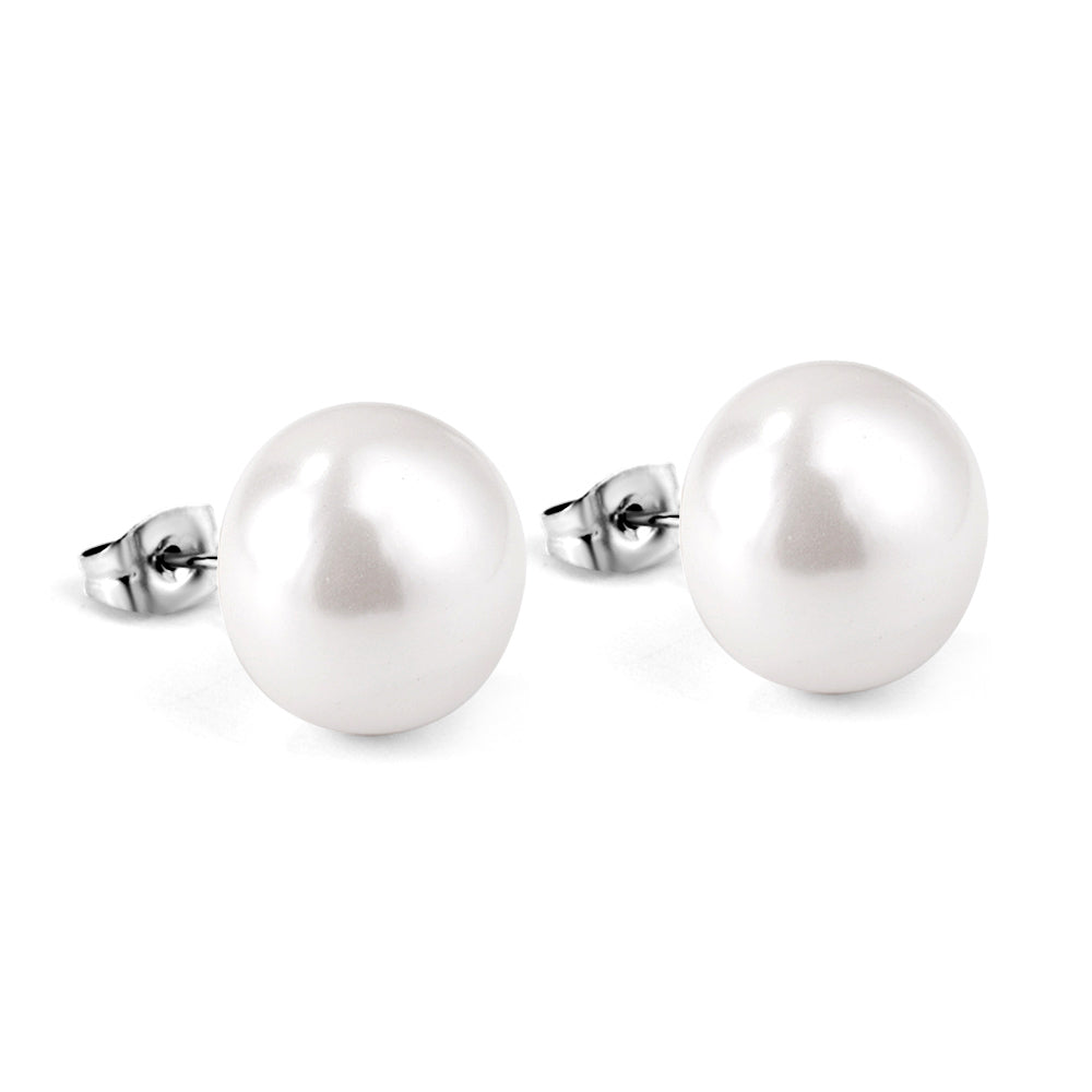 14mm flat white pearl stud earrings asonjewelry