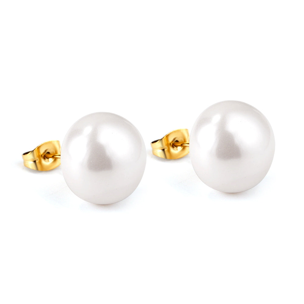 14mm flat white pearl stud earrings asonjewelry