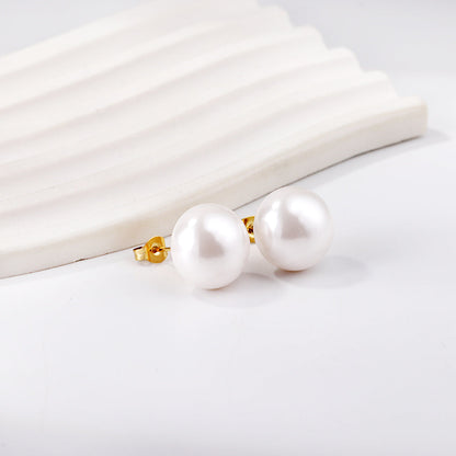 14mm flat white pearl stud earrings asonjewelry