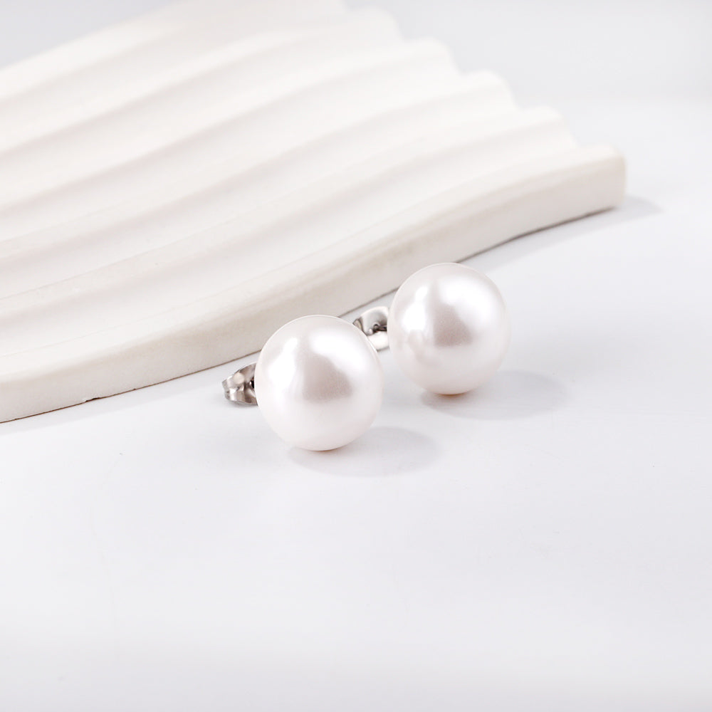 14mm flat white pearl stud earrings asonjewelry