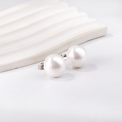 14mm flat white pearl stud earrings asonjewelry