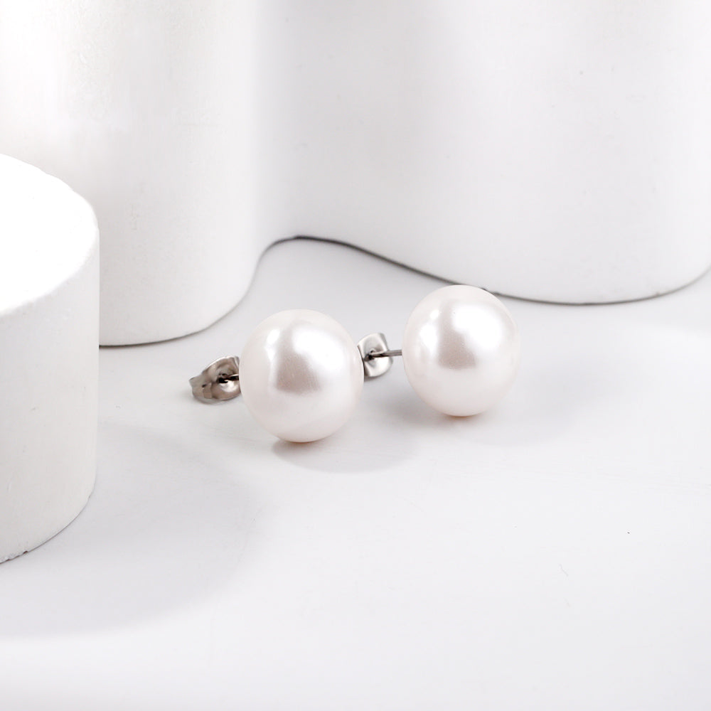 14mm flat white pearl stud earrings asonjewelry