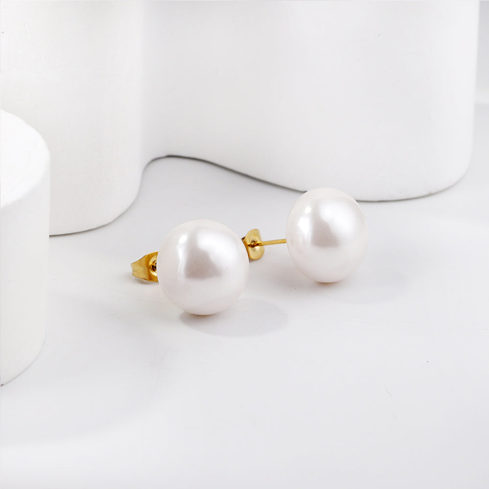 14mm flat white pearl stud earrings asonjewelry
