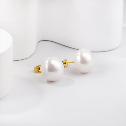 14mm flat white pearl stud earrings asonjewelry