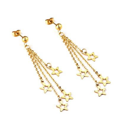 Steel Beads with Long and Short Chain 4 Stars Cutout Earrings asonjewelry