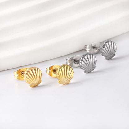 Gold Shell Cut Earrings asonjewelry