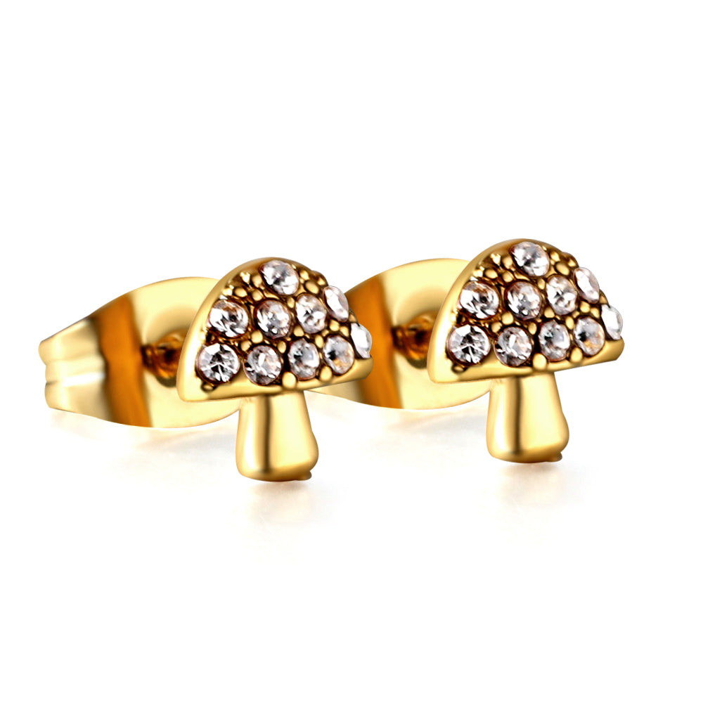 Gold mushroom cut earrings with diamonds asonjewelry