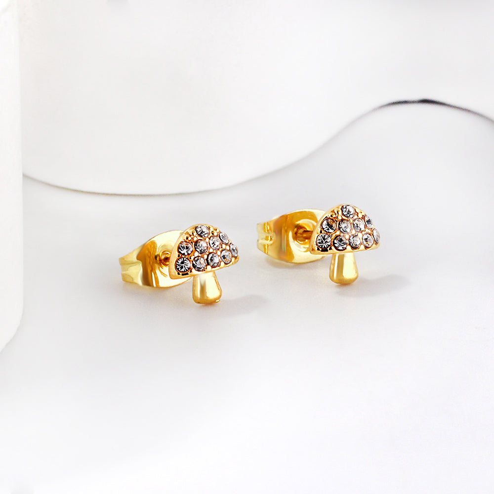 Gold mushroom cut earrings with diamonds asonjewelry
