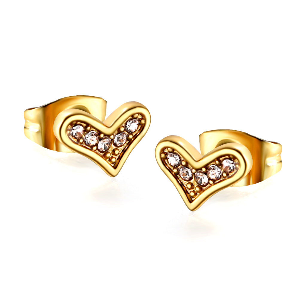 Gold crooked heart cut earrings with diamonds asonjewelry