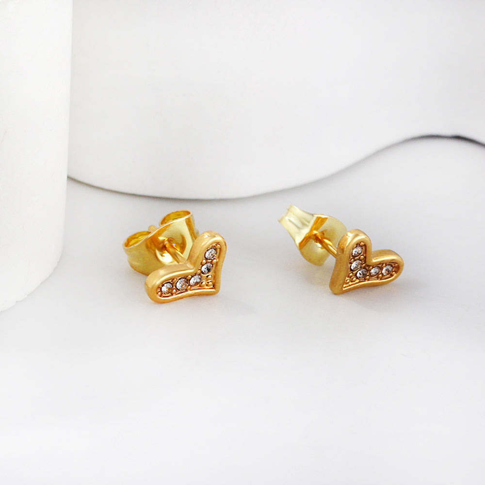 Gold crooked heart cut earrings with diamonds asonjewelry