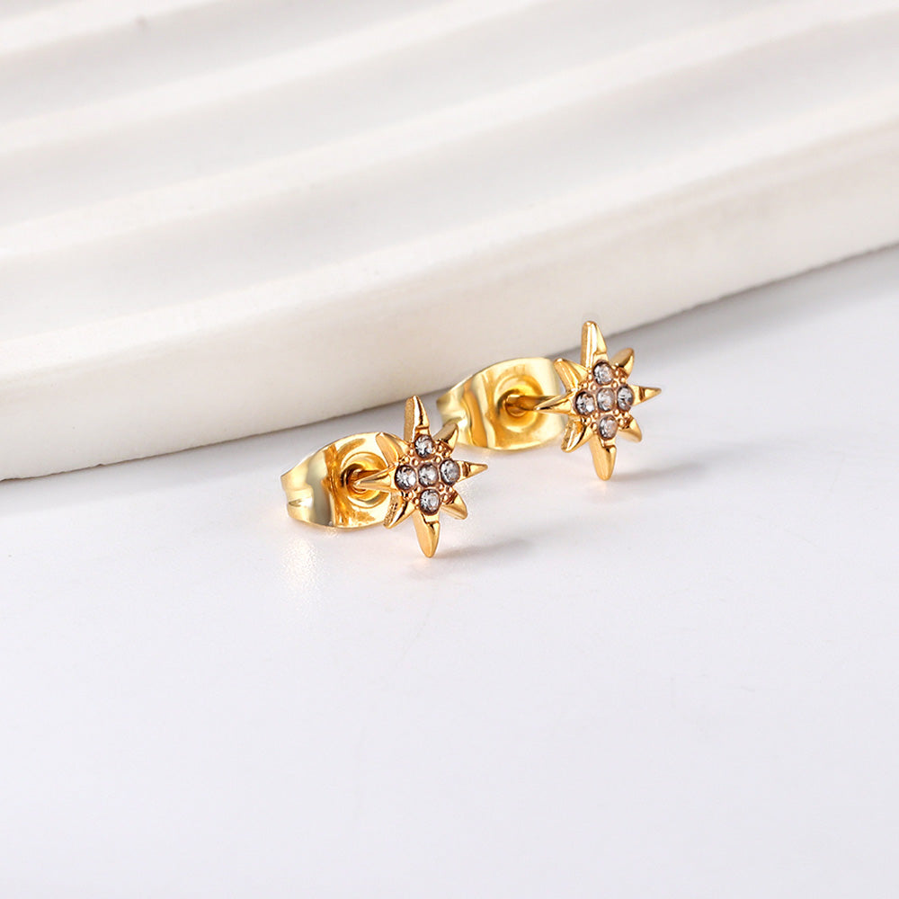 Golden lucky star cut earrings with diamonds asonjewelry