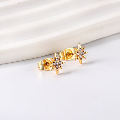 Golden lucky star cut earrings with diamonds asonjewelry