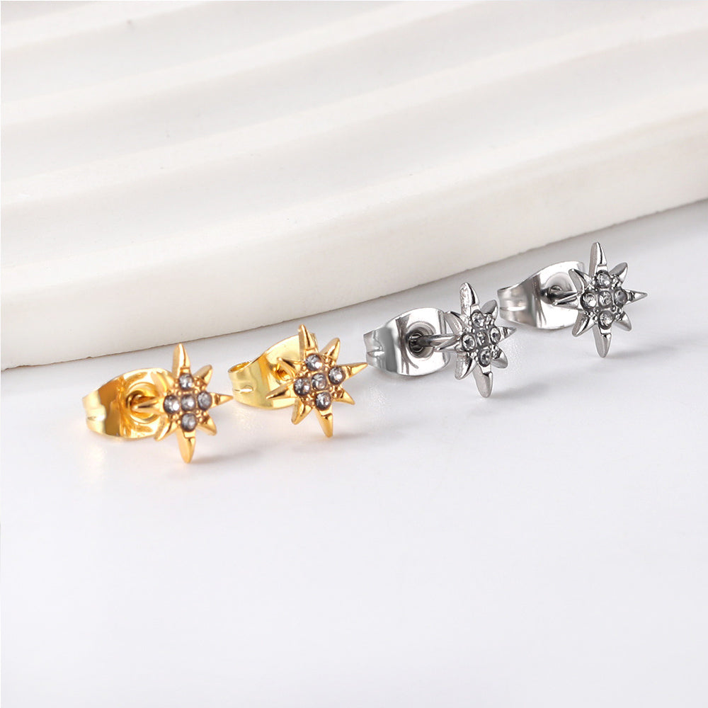 Golden lucky star cut earrings with diamonds asonjewelry