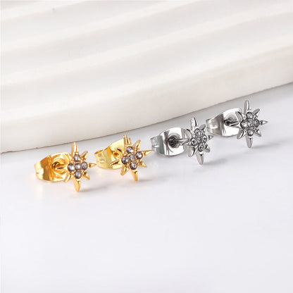 Golden lucky star cut earrings with diamonds asonjewelry