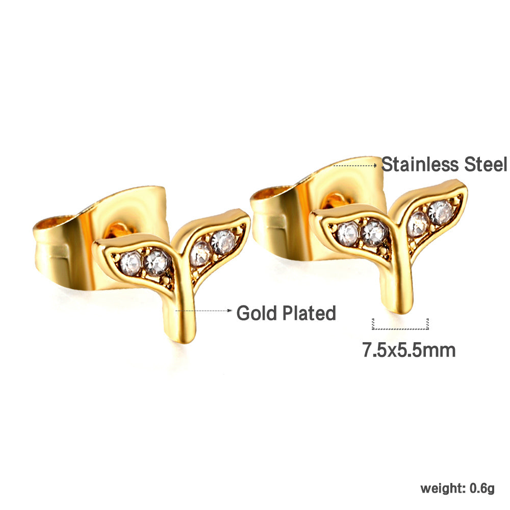 Gold fishtail cut earrings with diamonds asonjewelry