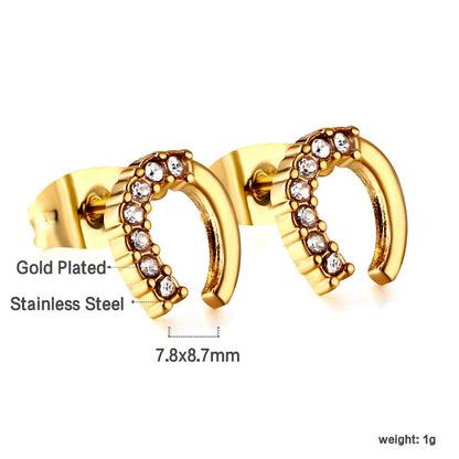 Gold U-shaped cut earrings with diamonds asonjewelry