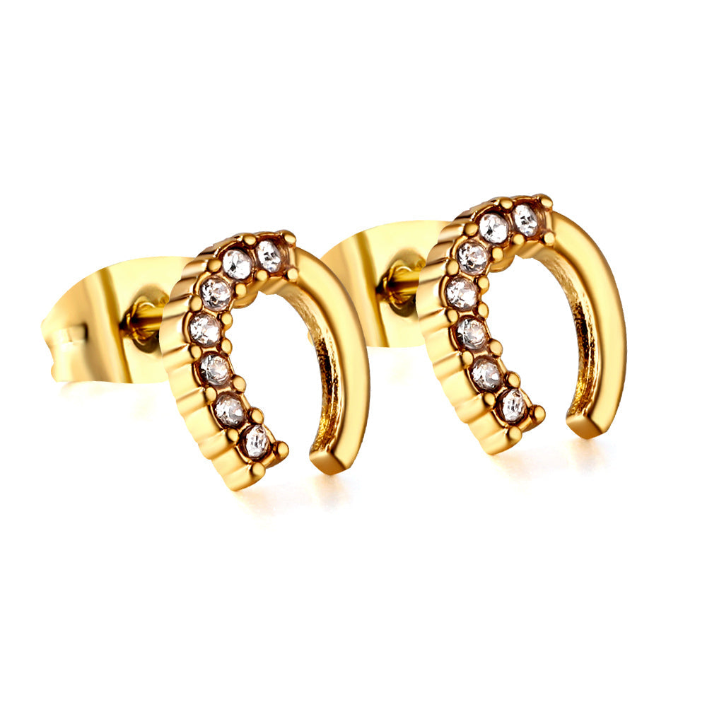 Gold U-shaped cut earrings with diamonds asonjewelry