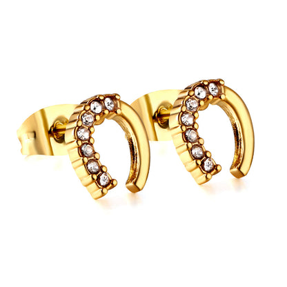 Gold U-shaped cut earrings with diamonds asonjewelry