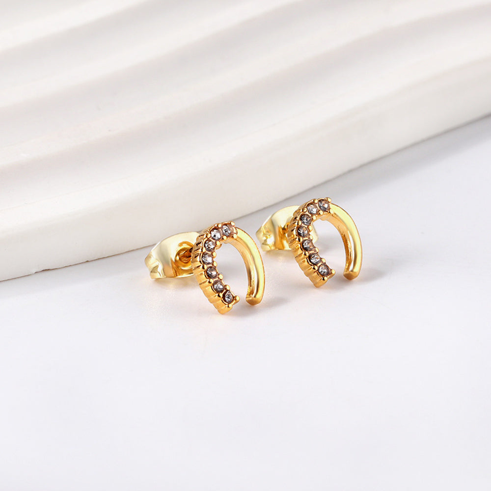 Gold U-shaped cut earrings with diamonds asonjewelry
