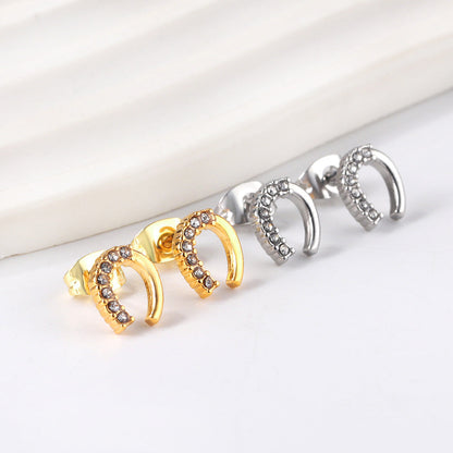 Gold U-shaped cut earrings with diamonds asonjewelry