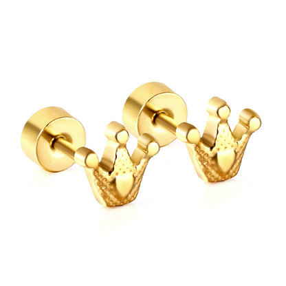 Gold Screw In Crown Stud Earrings asonjewelry