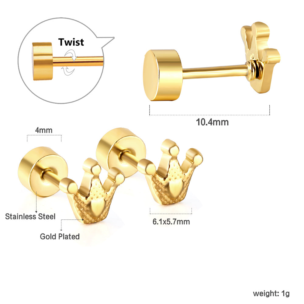 Gold Screw In Crown Stud Earrings asonjewelry