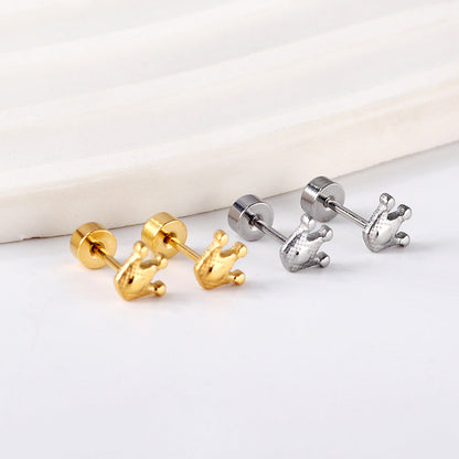 Gold Screw In Crown Stud Earrings asonjewelry