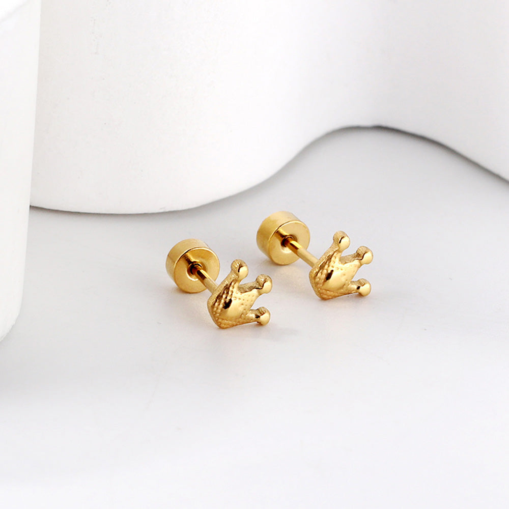 Gold Screw In Crown Stud Earrings asonjewelry