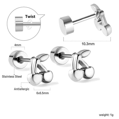 Gold coloured screw-in cherry stud earrings asonjewelry